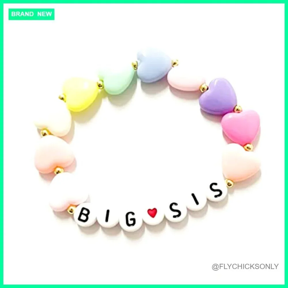 Big Sister Charm Bracelet for Little Girls, Acrylic Beads, Elastic